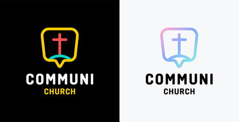 Sticker - Church logo. Christian symbols. The cross of Jesus Christ and the symbol of communication.