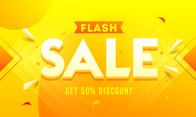 Wall Mural - flash sale banner or poster design with 50% discount offer on abstract background.