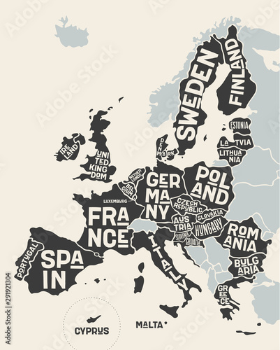 Fototapeta na szkło Unia Europejska, Europa. Plakatowa mapa Unii Europejskiej