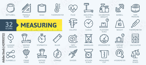 Fotomural Measuring, measure elements - minimal thin line web icon set