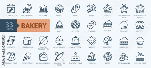Fotomural Bakery shop elements - minimal thin line web icon set