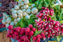Three Kinds Of Radishes In A Market