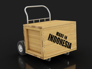 Poster - Wooden crate with Made in Indonesia on Hand Truck. Image with clipping path