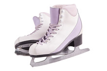 Close-up Photo Of Professional Ice Skates Standing Isolated On White.