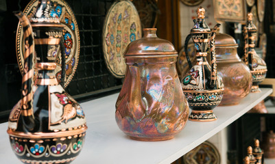 Wall Mural - Colorful ceramic souvenirs for sale on the street in Old Town Mostar. Bosnia and Herzegovina.