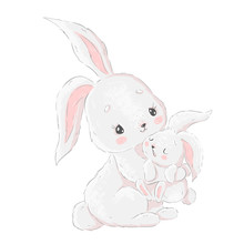 Cute Illustration Of Mother And Baby Bunnies