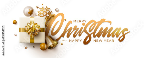 Cuadros en Lienzo Merry Christmas and New Year greeting card design.