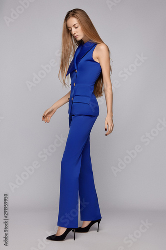 royal blue flared trousers