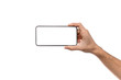 © Prostock-studio - Man's hand holding modern smartphone with blank screen for mockup