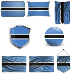 Poster - Set of the national flag of Botswana in different designs on a white background. Realistic vector illustration.