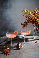 Pink fig and honey martini, fall cocktail recipe. Copy psace