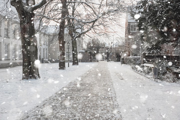 Poster - Delft old yard in winter snowstorm