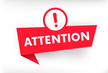 attention red vector banner with exclamation mark.