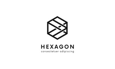 Aufkleber - Simple geometric hexagon logo vector design. Clean linear comapany sign.