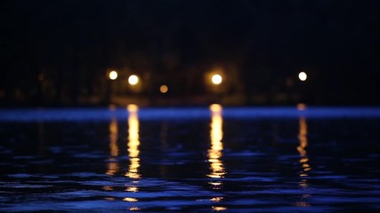 Wall Mural - evening water and reflection of lights in the lake