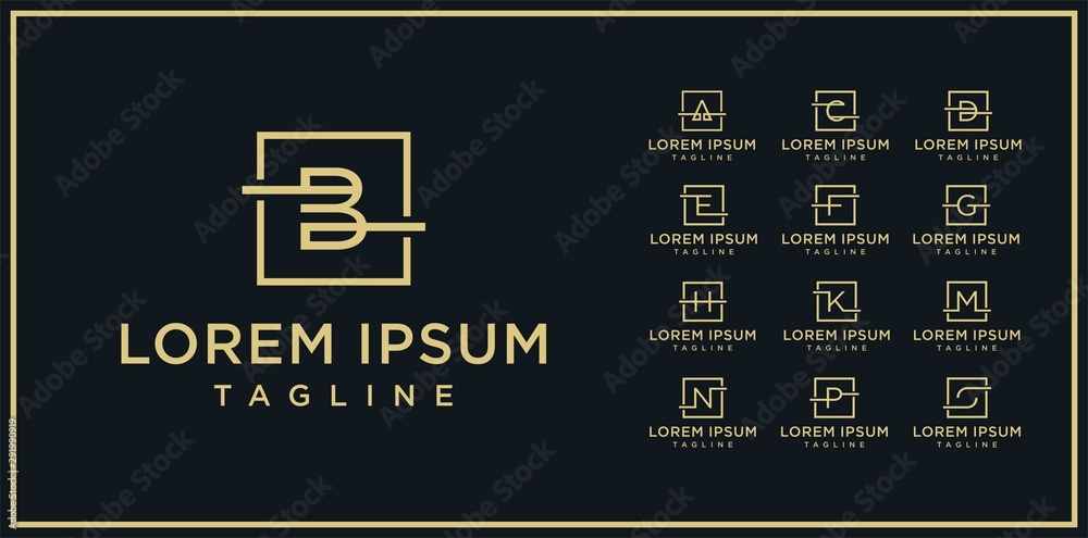 set of square line logo design template - obrazy, fototapety, plakaty 