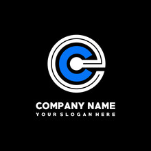 Initial Lowercase Letter EC, Linked Circle Outline Logo Elegant, Color White, Blue On Black Background