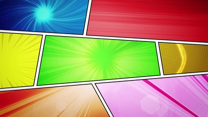 Wall Mural - Comic Book Action Background With Speed Fx/ 4k animation of a comics like page background with halftone dots and dynamic action speed sunbeams effects