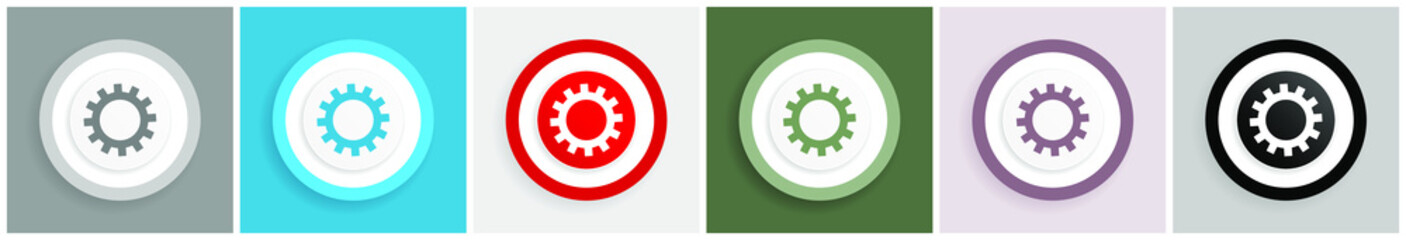 Poster - Gear icon set, colorful flat design vector illustrations in 6 options for web design and mobile applications