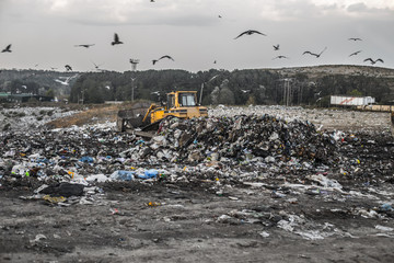 kiev / ukraine 15.september 2019 on photo garbage truck on garbage landfill number 5