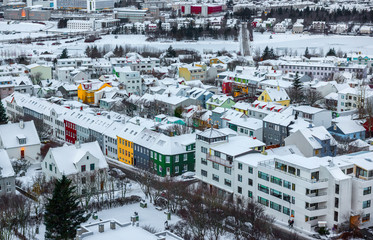 Wall Mural - Reykjavik city skyline in Winter. Iceland