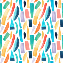 Geometric Watercolor Seamless Pattern With Colorful Shapes. Splash Watercolor Texture Background.