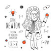  Isaac Newton. Vector illustration. Cartoon illustration of Isaac Newton. Law of gravity.