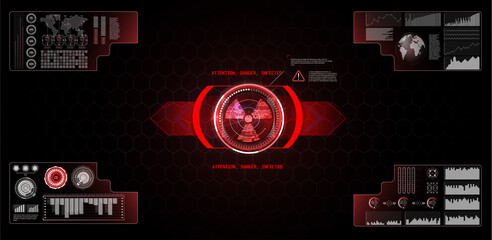 Poster - Warning frame. Abstract tech design Blue and red futuristic frame in modern HUD style background. Abstract technology communication design innovation concept background.Vector abstract graphic design.