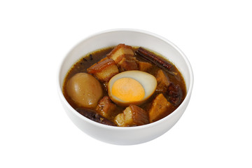 Egg and Pork in Sweet Brown Sauce (Kai Pa Lo) isolated on white background