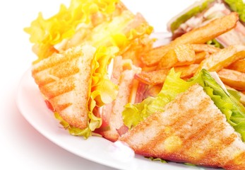 Sticker - Grilled sandwiches with french fries on white plate