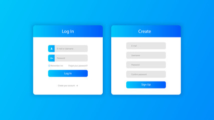 Web site login screen and window of sign up. Web design. Interface Elements Template.