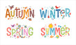 © TeddyandMia - Set of decorative, illustrated words autumn, winter, spring and summer. Colorful typography with decorative design elements representing the 4 seasons. For banners, cards, posters and t-shirts