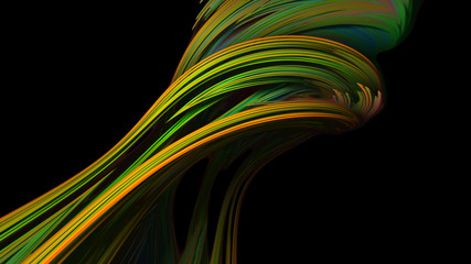 Poster - abstract composition randomly twisted multi-colored stripes on a dark background, 3D graphics