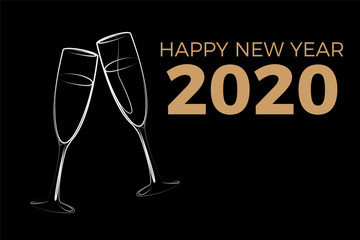 Poster - Happy new year 2020 Sektgläser