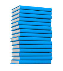 3d illustration of object - detailed pile of many blue books which are closed, knowledge day concept isolated on white background