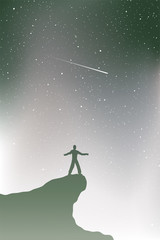 Wall Mural - man in mountain watching shooting stars