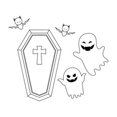 Sticker - scene of ghost with icons of halloween