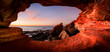 Looking out from a small cave at  Gantheaume Point  Broome  Western Australia at sunset
