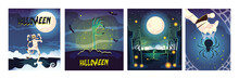 Set Of Cards With Halloween Scenes