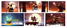 Set Of Cards With Halloween Scenes