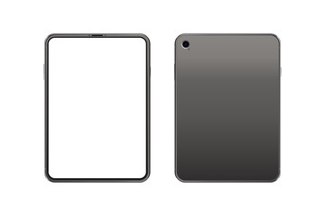 Set Mock-up of realistic Tablet. Front side with screen and back side with camera isolated on white background with shadow. Flat vector illustration EPS 10.