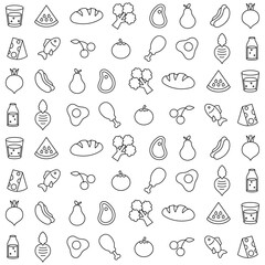 food fruit vegetable seamless doodle pattern background template outline icon vector illustration