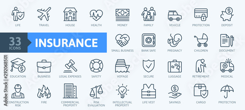 Fotomural Insurance elements - minimal thin line web icon set