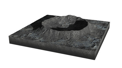 Wall Mural - cross section of a crater on the surface of the moon, isolated on white background