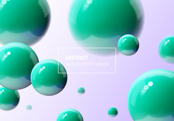 Poster - Abstract background with green balls flying in perspective for science and business wallpaper