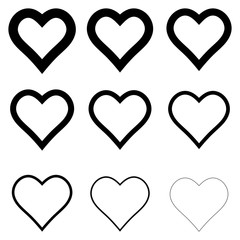 Poster - set heart shape icons, vector symbol of love and romance hearts with thick outline stroke