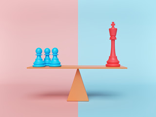 Poster - chess king and pawn standing on a balance. minimal concept. 3d rendering