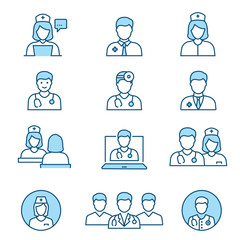 Poster - doctor flat line icon set. vector illustration. editable stroke.