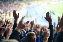Football- Soccer Fans Support Their Team And Celebrate Goal In Full Stadium With Open Air.