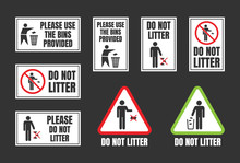 Do Not Litter Signs Set, Keep Clean Icons